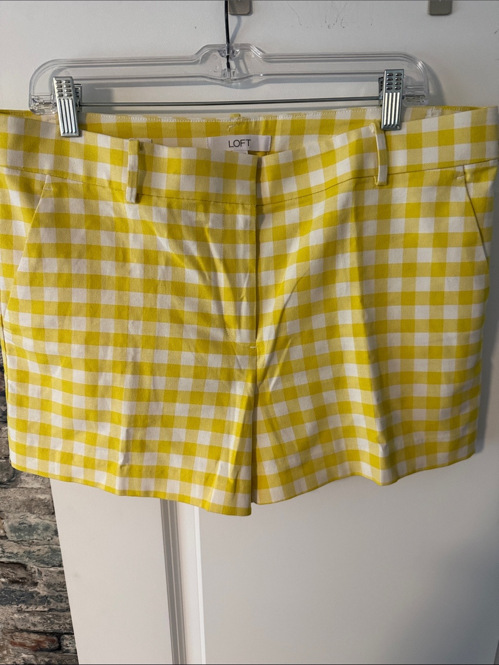 LOFT Yellow & White Gingham Bermuda Shorts